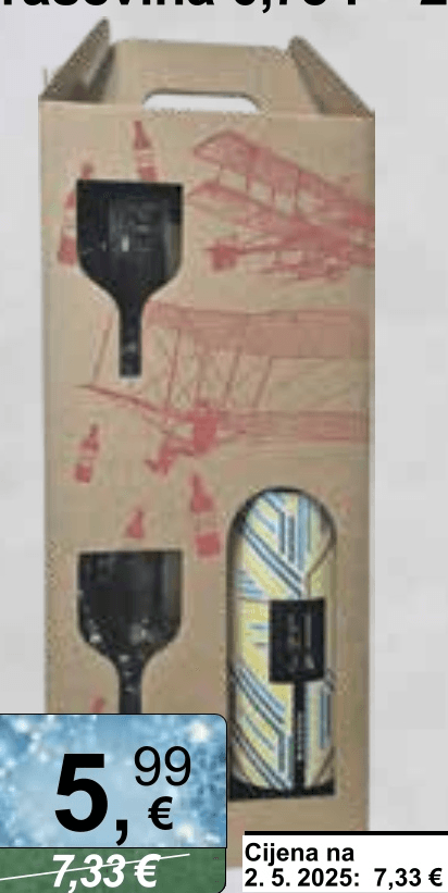 Poklon paket vino butelja graševina 0,75 l + 2 čaše - Akcija u trgovini KTC