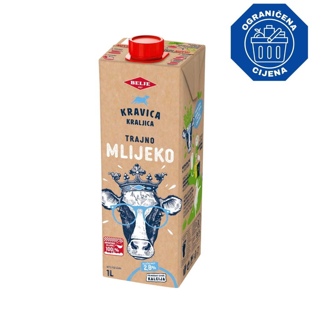 Kravica Kraljica UHT mlijeko 2,8% m.m. 1 L Akcija u trgovini Žabac