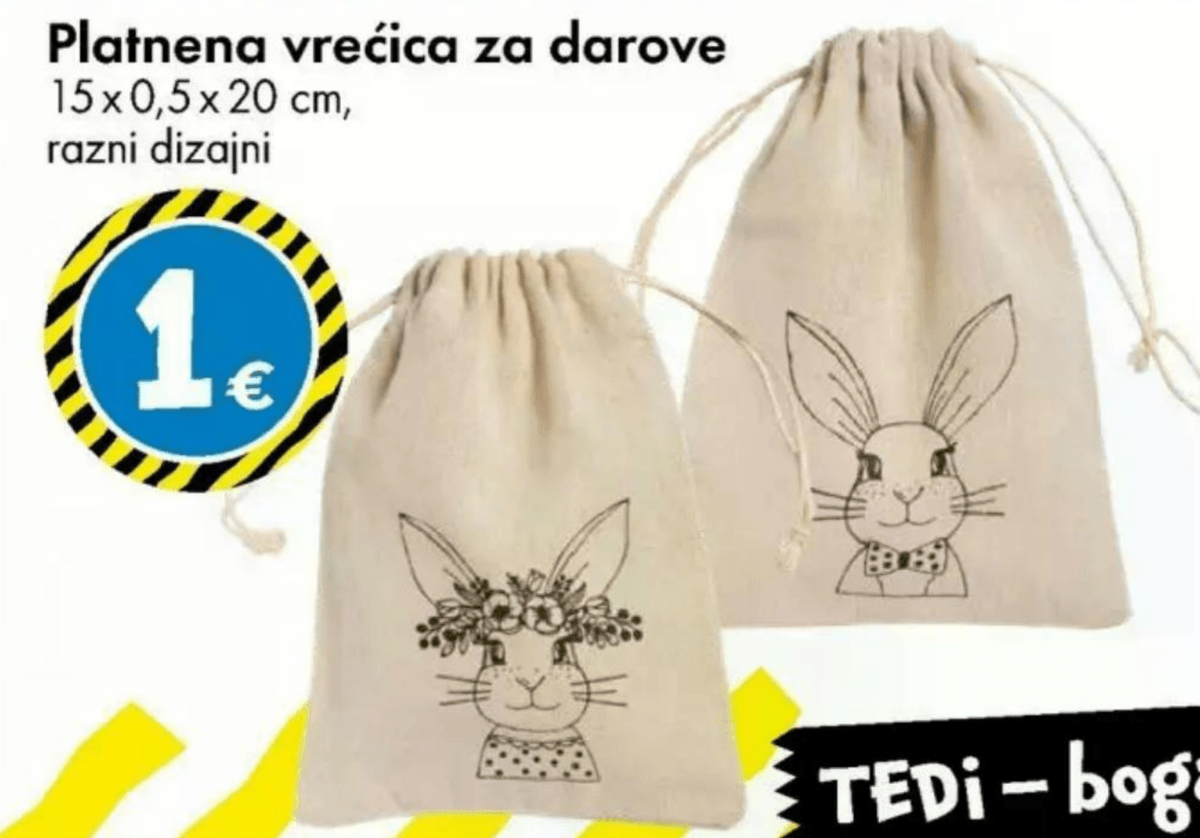 Platnena vrećica za darove 15 x 0,5 x 20 cm - Akcija u trgovini Tedi
