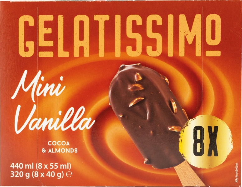 Gelatissimo Sladoled mini, vanilija badem 8x55ml - Akcija u trgovini Konzum