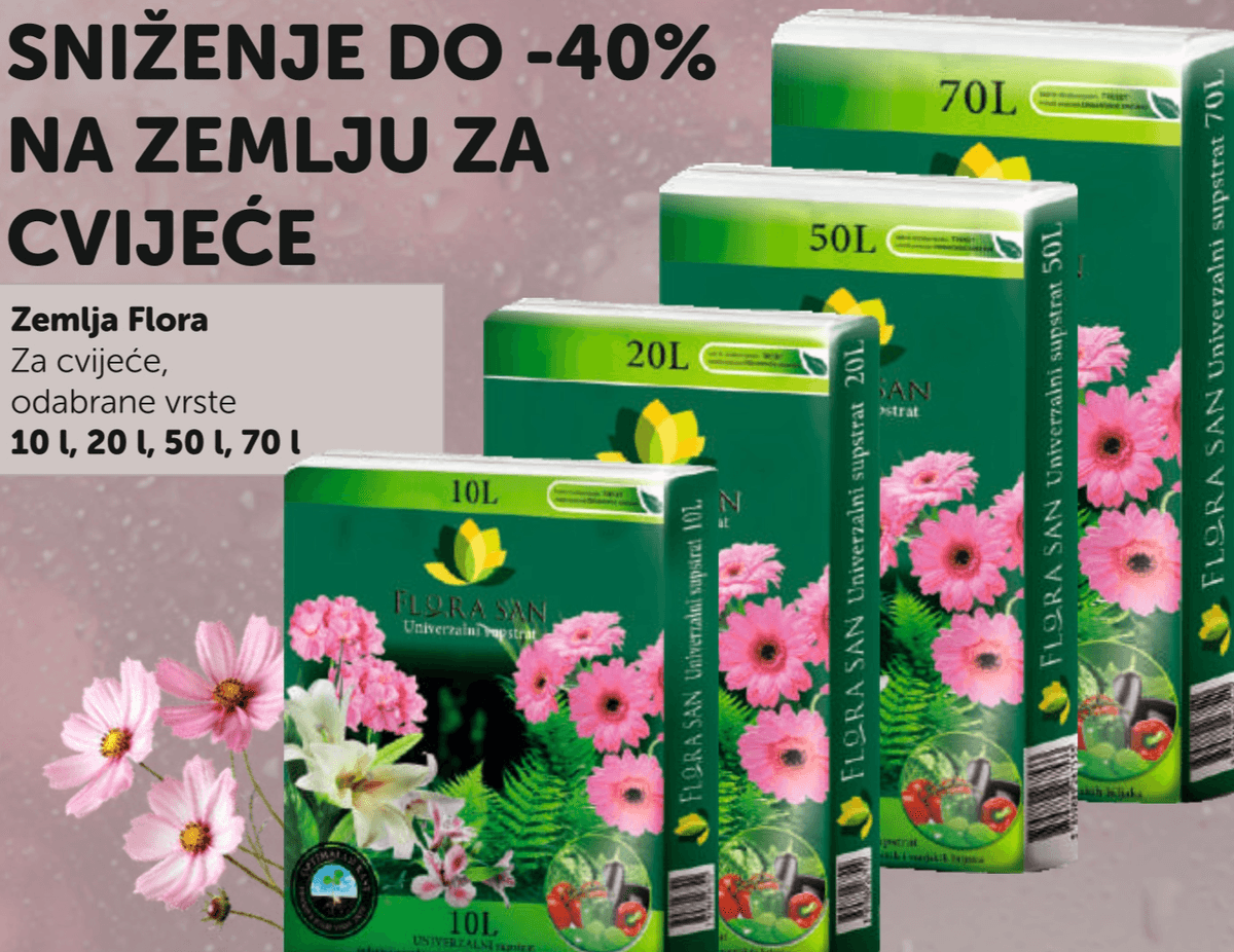 Zemlja Flora 10 l, 20 l, 50 l, 70 l Flora San - Akcija u trgovini Boso