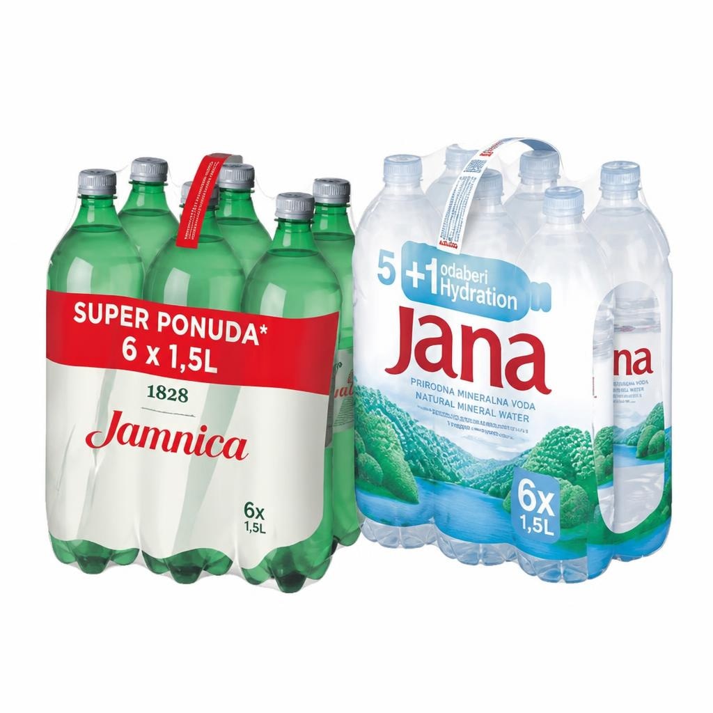Gazirana mineralna voda Jamnica ili negazirana izvorska voda Jana 6x1,5 L Jamnica, Jana Akcija u trgovini KTC