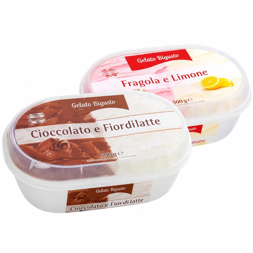 Sladoled jagoda i limun/čokolada i mliječna krema 500 g Gelato Bigusto Akcija u trgovini Eurospin