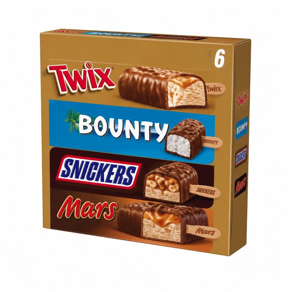 Sladoledni prutići Snickers, Mars, Bounty ili Twix od 6 x 34,2 g do 6 x 45,6 g Snickers, Mars, Bounty, Twix Akcija u trgovini Spar