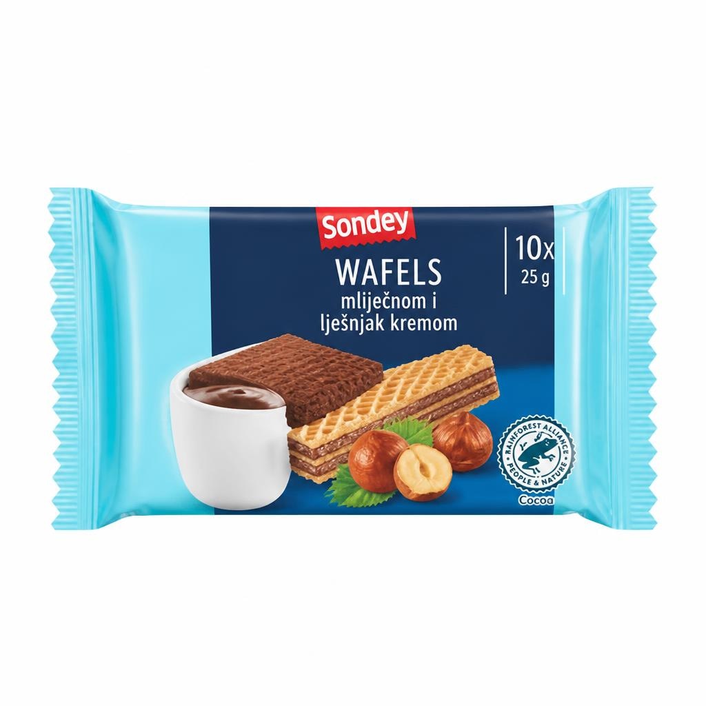 Sondey vafel s mliječnom i lješnjak kremom 10 x 25 g Akcija u trgovini Lidl