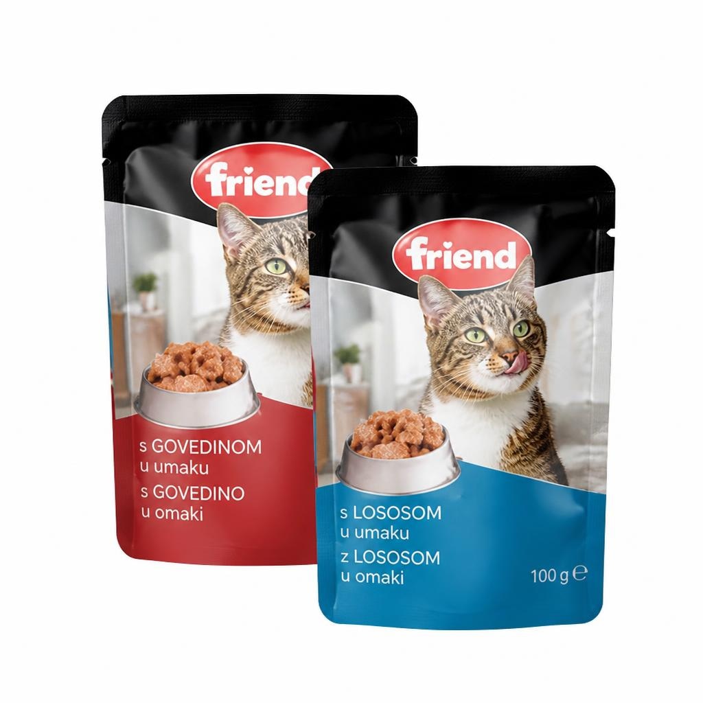 Friend hrana za mačke s govedinom u umaku/lososom u umaku 100 g Akcija u trgovini Pivac