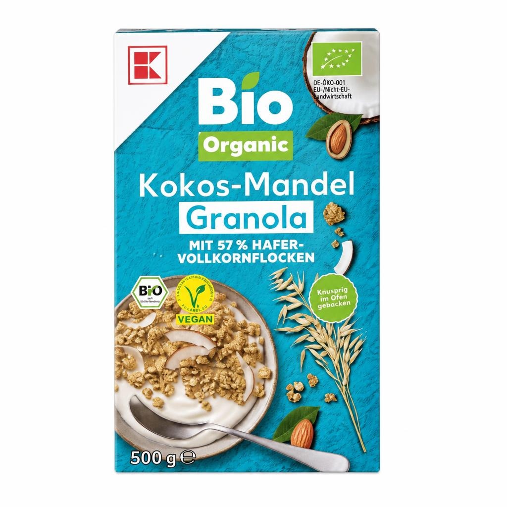 K-Bio Organic Kokos-Mandel Granola 500 g Akcija u trgovini Kaufland