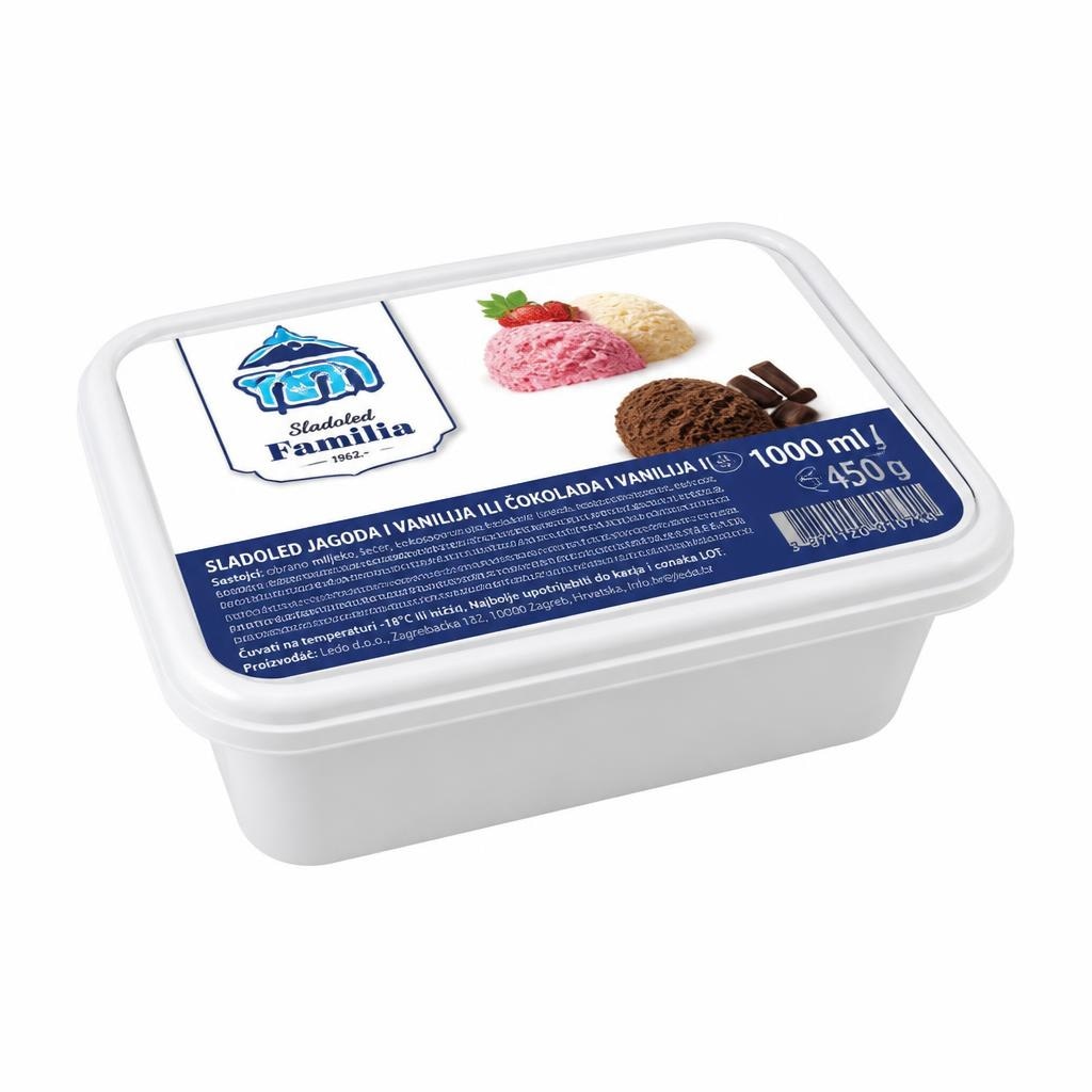 Sladoled jagoda i vanilija ili čokolada i vanilija 1000 ml/ 450 g Yei Akcija u trgovini Stanić Diskont