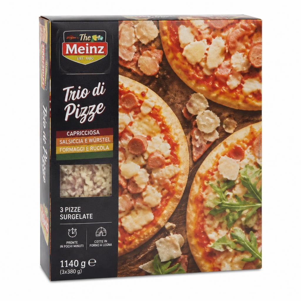 The Meinz pizza trio Capricciosa, hrenovke, sir i rukola 3 kom, 1,14 kg Akcija u trgovini Eurospin