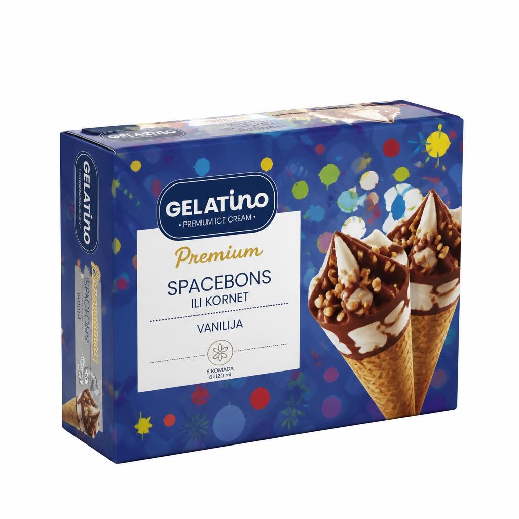 Sladoled Spacebons ili kornet vanilija 6 x 120 ml Gelatino Akcija u trgovini Plodine