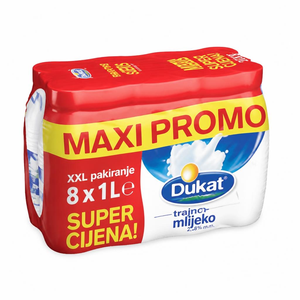 Trajno mlijeko Dukat 8 x 1 L Akcija u trgovini Spar