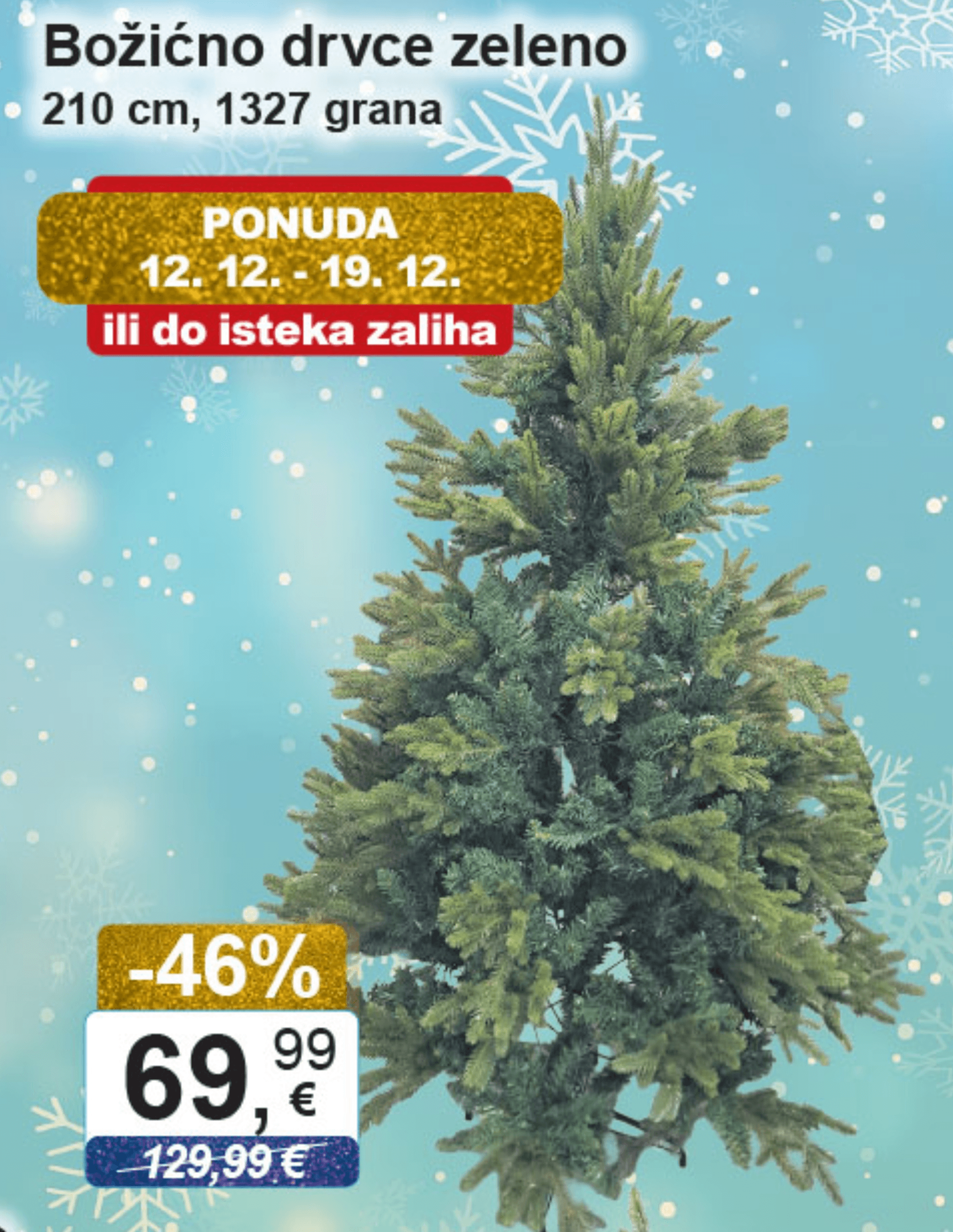 Božićno drvce zeleno 210 cm, 1327 grana