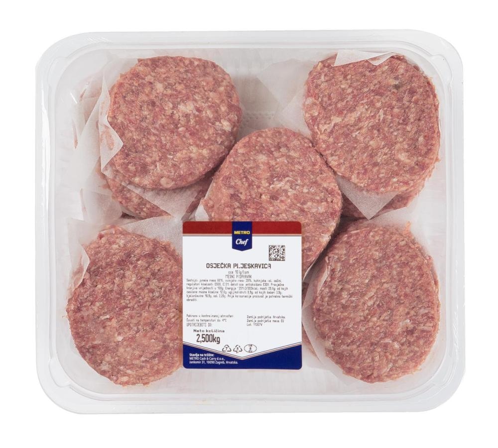 Metro Chef Osječka pljeskavica cca 1,5 kg, težina pljeskavice cca 150 g; cca 2,5 kg, težina pljeskavice cca 100 g