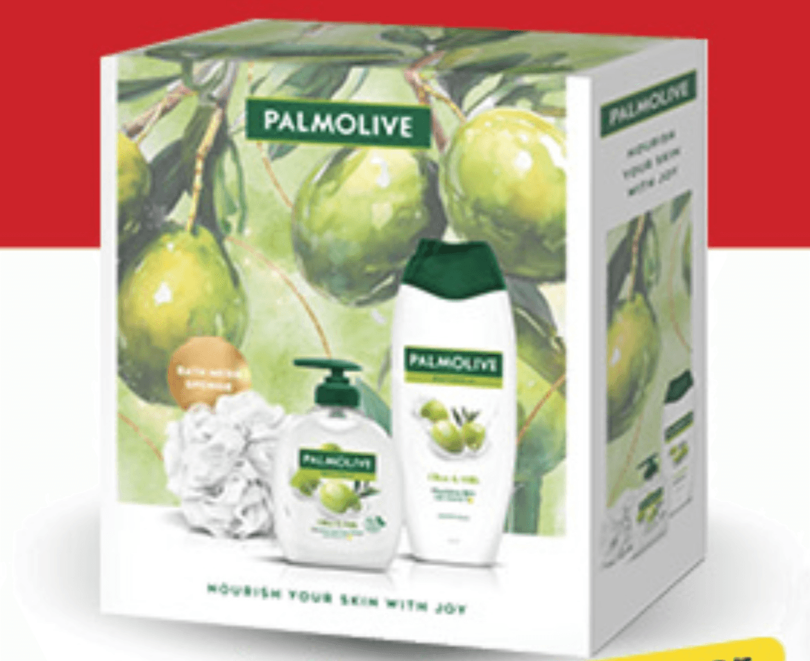 Palmolive Olive&Milk Set gel za tuširanje, 500ml + sapun za ruke, 300ml + masažna spužvica za kupanje