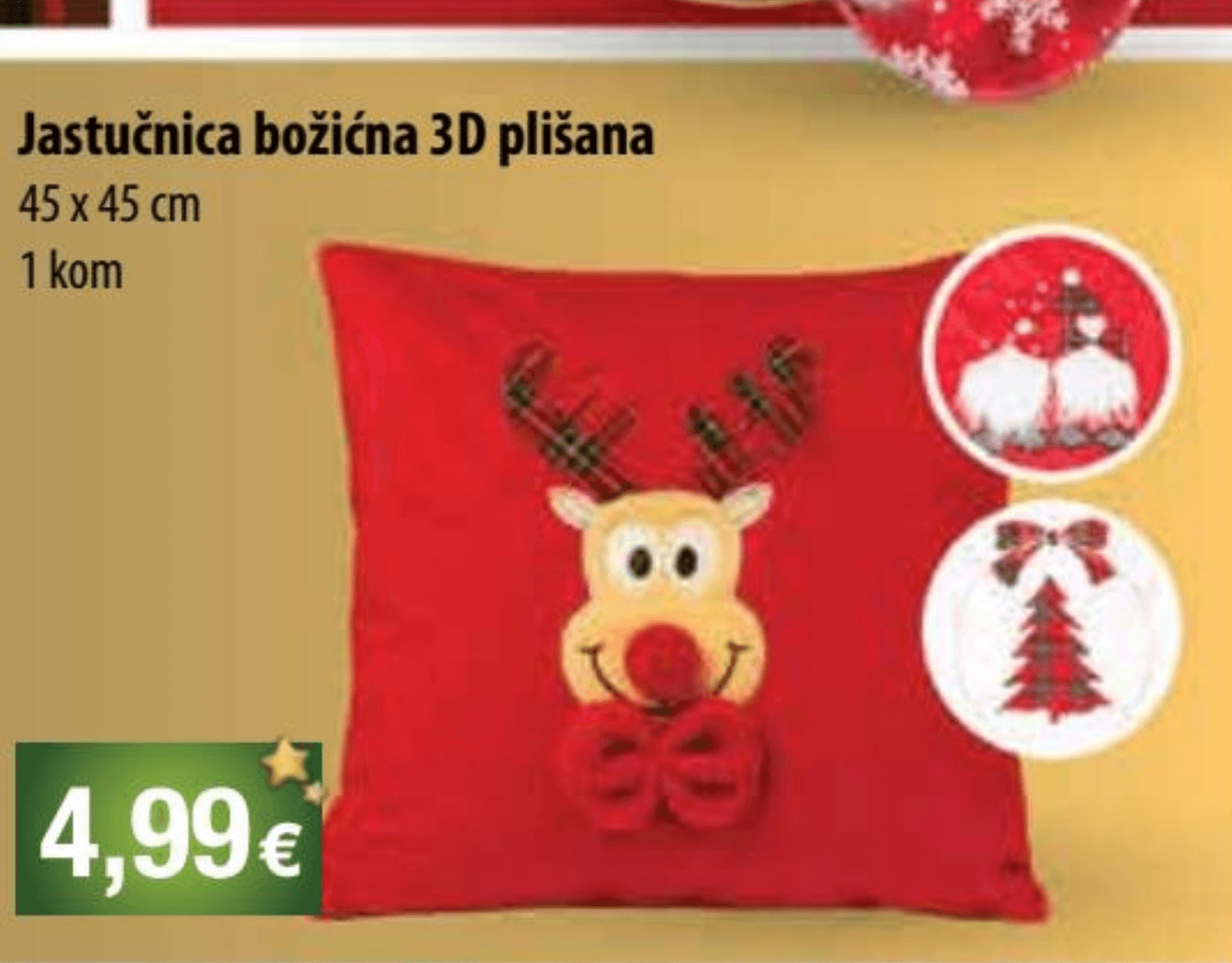 Jastučnica božićna 3D plišana 45 x 45 cm, 1 kom