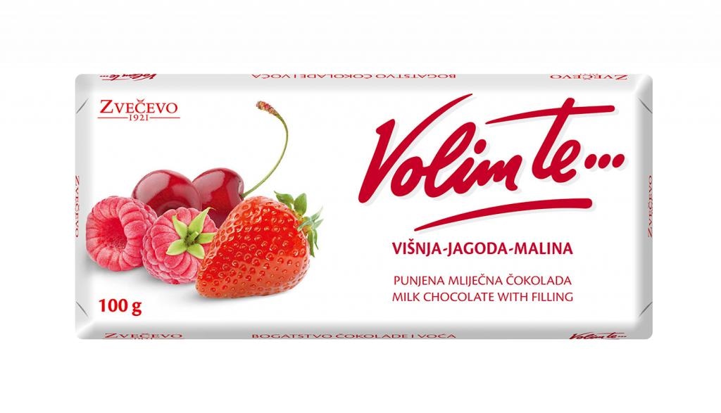 Zvečevo Čokolada Volim te višnja jagoda malina 100 g - Akcija u trgovini Bakmaz