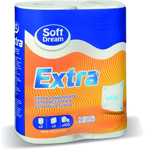 Papirnati ručnici 3 sloja, 100 listova, 2 role Soft Dream - Akcija u trgovini Eurospin