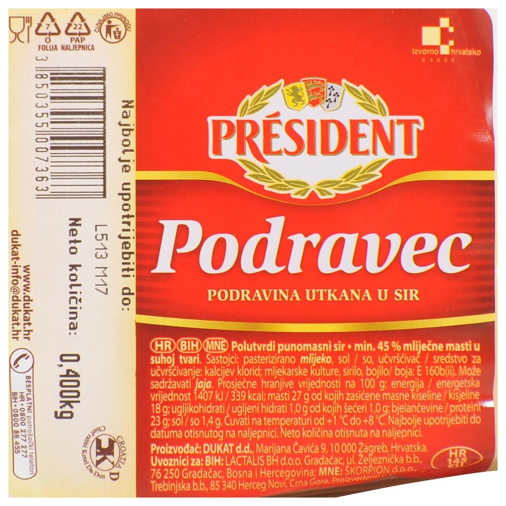Dukat Sir president podravec 400g - Akcija u trgovini Pivac