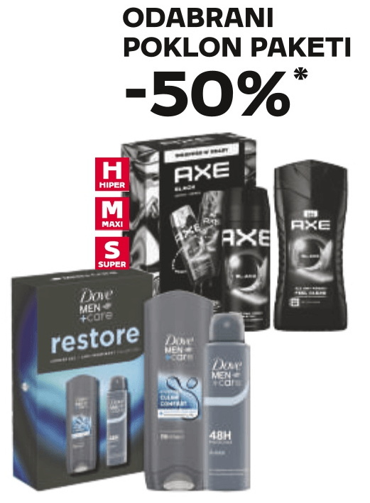 Odabrani poklon paketi AXE, Dove Men+Care