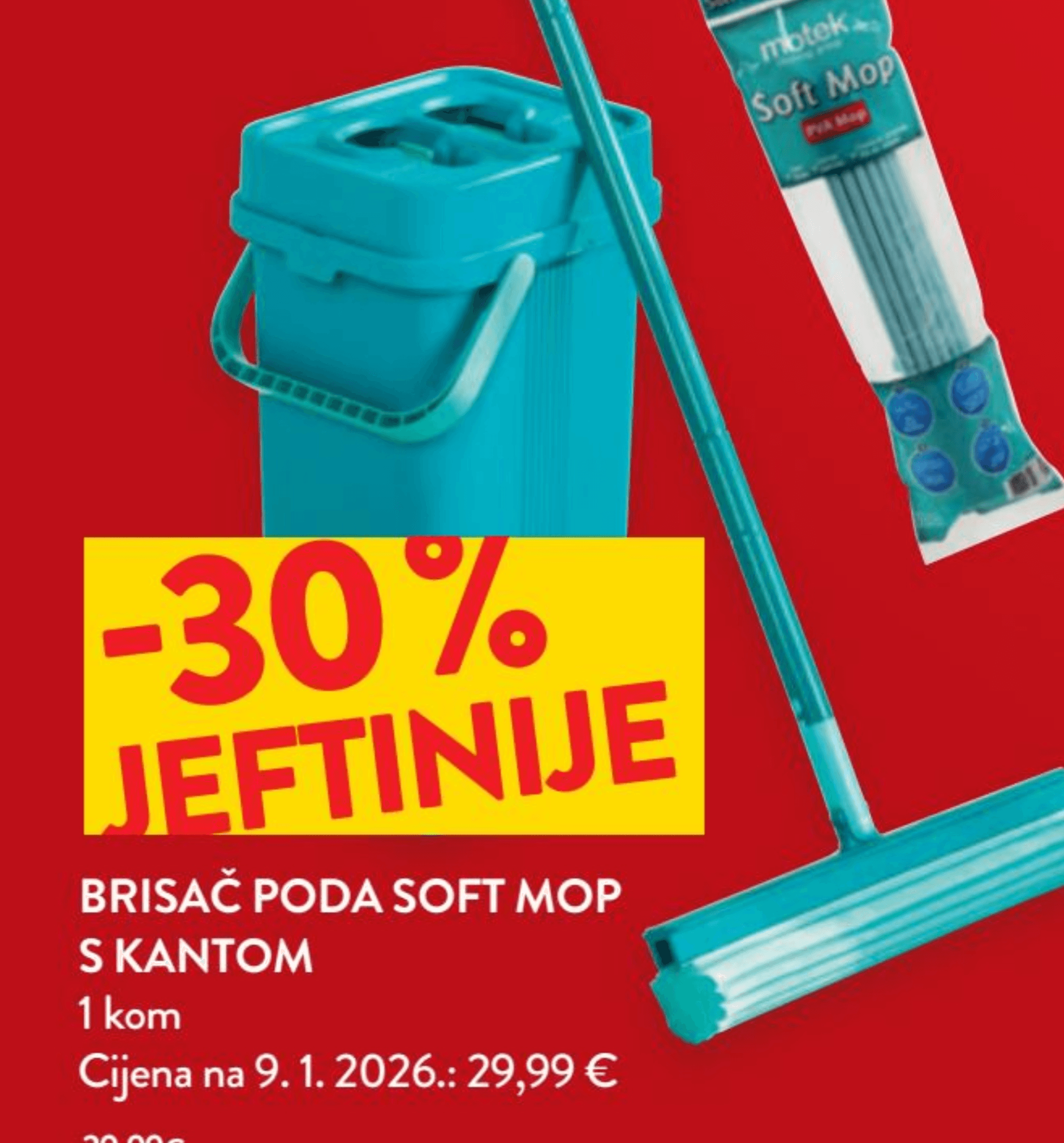 Brisač poda Soft Mop s kantom 1 kom - Akcija u trgovini Spar