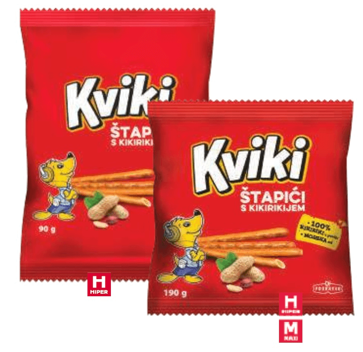 Kviki Štapići s kikirikijem 90 g ili 190 g - Akcija u trgovini Tommy