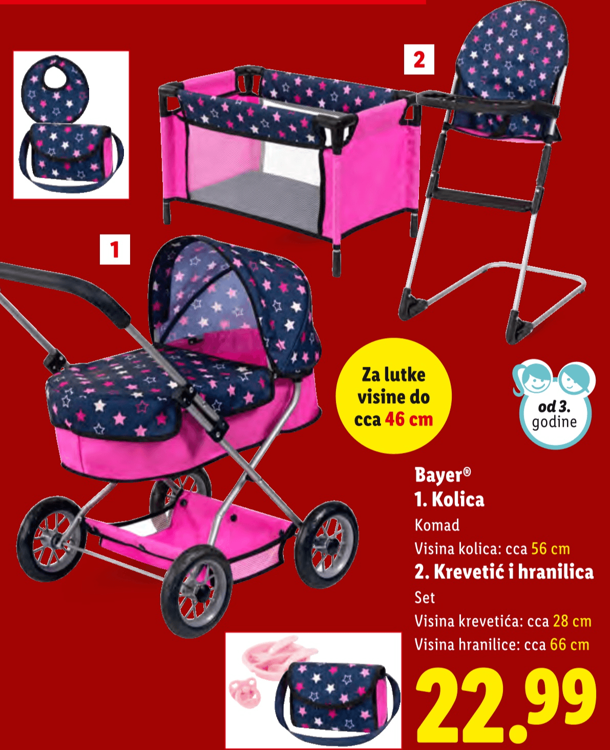 Bayer® Kolica, krevetić i hranilica za lutke