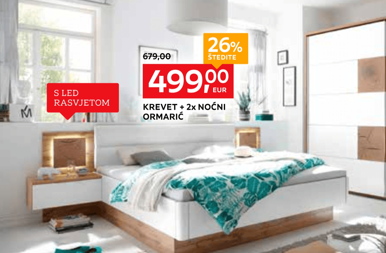 Krevet + 2x noćni ormarić