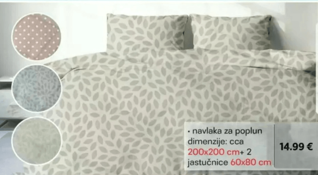 Komplet posteljine navlaka za poplun dimenzije: cca 140x200 cm + jastučnica 60x80 cm - Akcija u trgovini Plodine