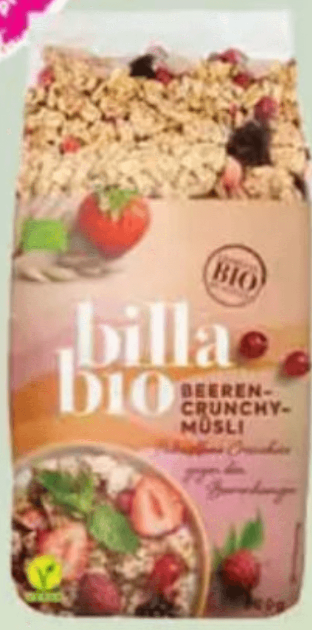 BILLA BIO Hrskave pahuljice s bobicama voća 500 g - Akcija u trgovini Bipa