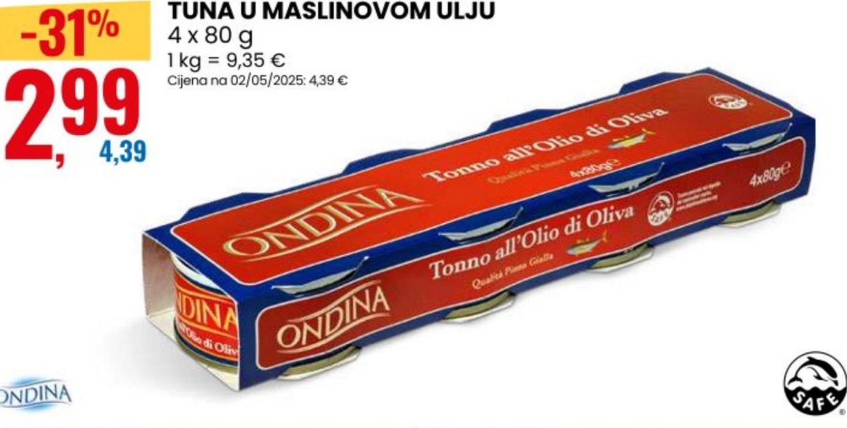 Tuna u maslinovom ulju Ondina 4 x 80 g - Akcija u trgovini Eurospin