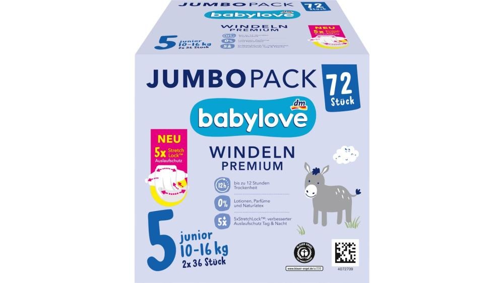 babylove premium pelene junior 72 kom. - Akcija u trgovini Dm