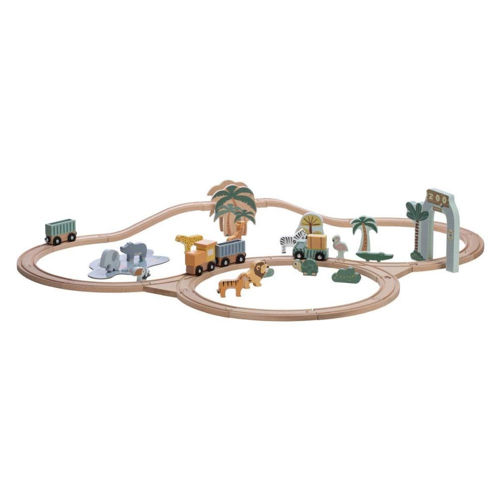 Drvena željeznica s vagonima i životinjskim prijateljima 43 dijela