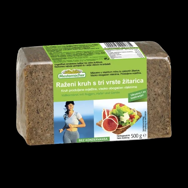 Kruh trajni raženi kruh s tri vrste žitarica 500g