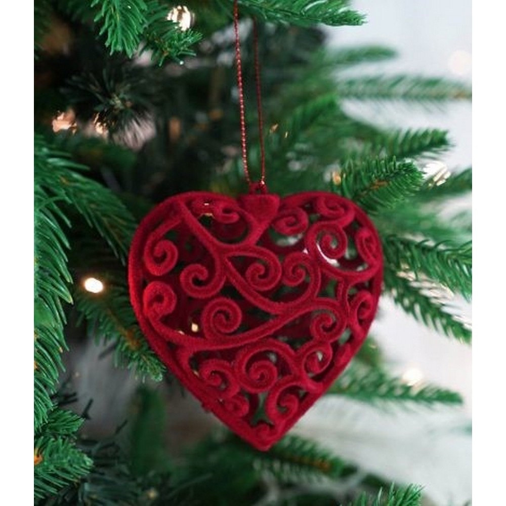Božićna dekoracija plišano crveno srce 10 cm, 1 kom.