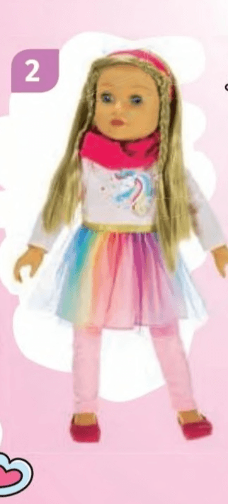 Lutka s plavom kosom u haljini s jednorogom