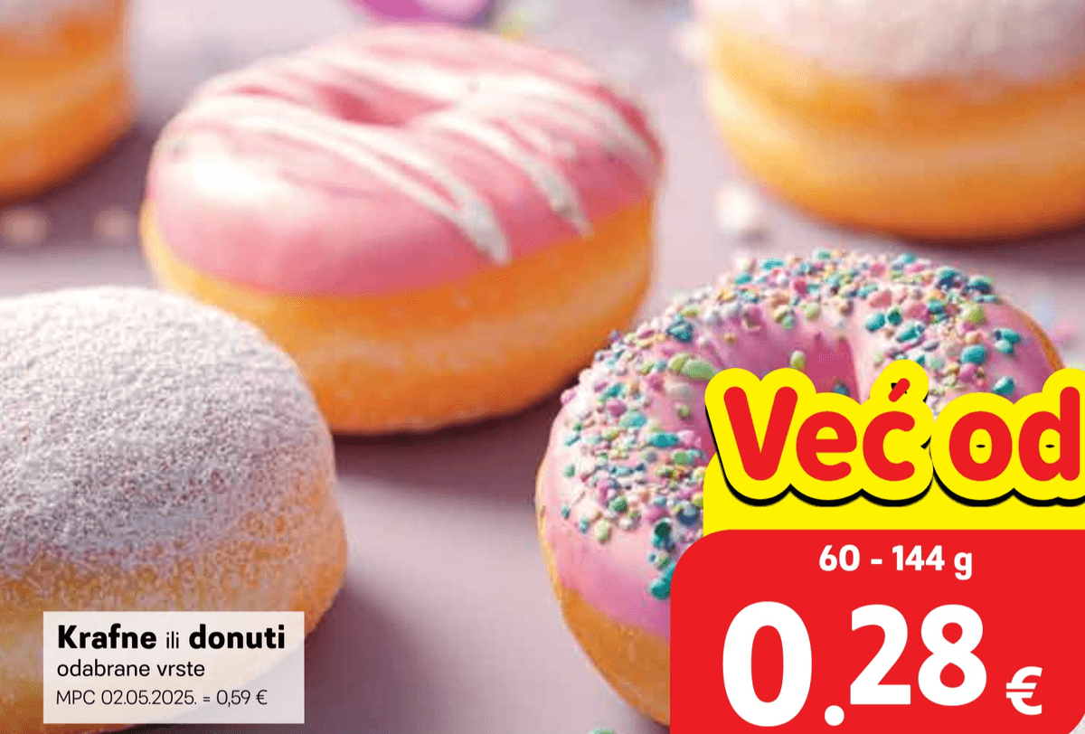 Krafne ili donuti 60 - 144 g - Akcija u trgovini Plodine
