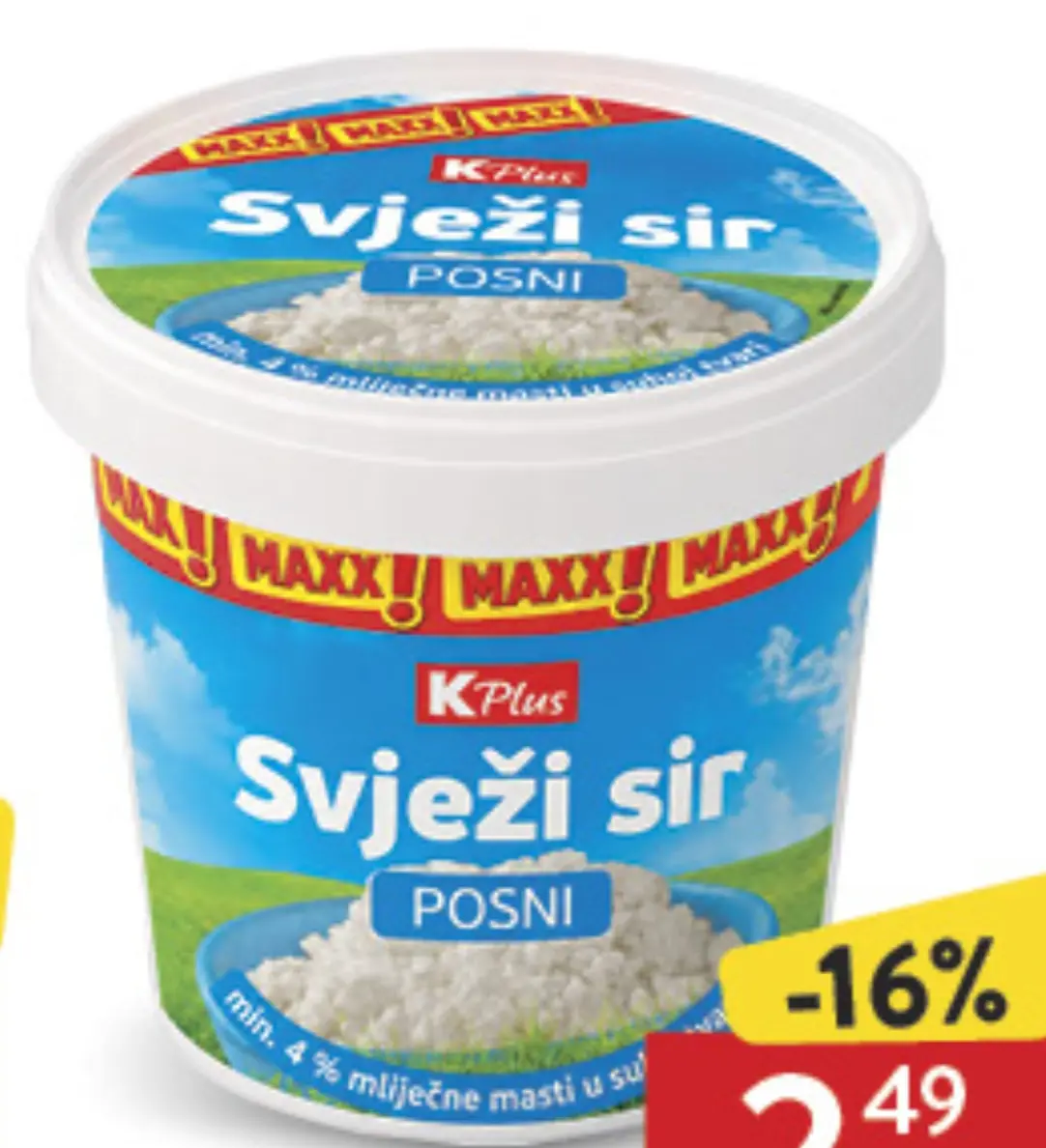 K Plus Svježi posni sir 900g Akcija u trgovini Konzum