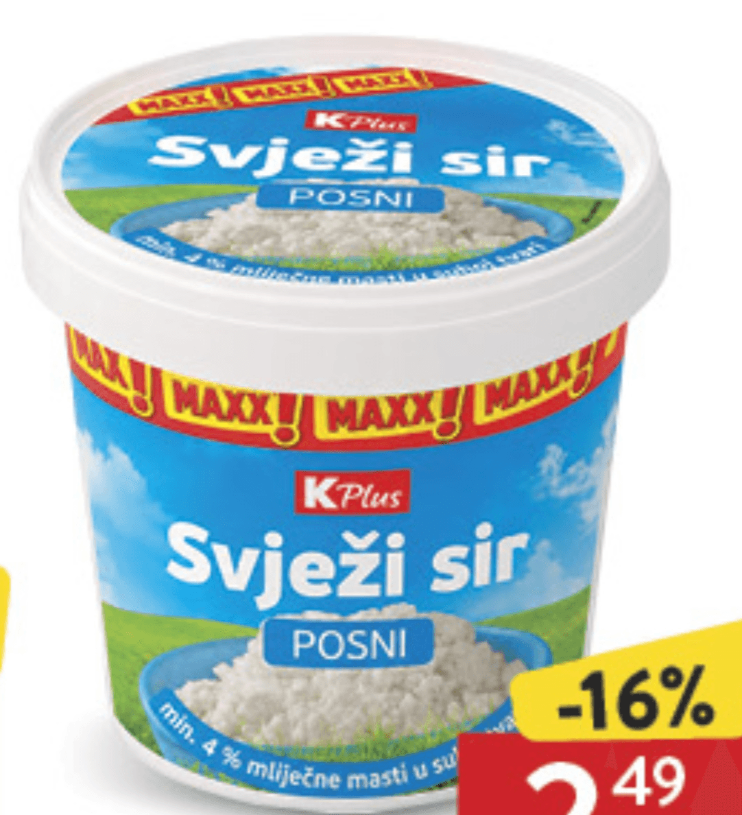 K Plus svježi posni sir 900g Akcija u trgovini Konzum