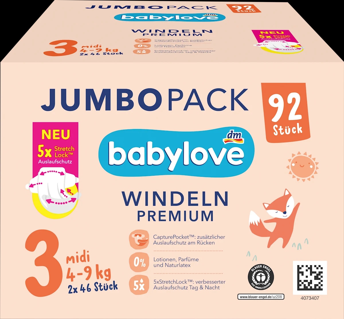 babylove premium pelene jumbo maxi 92 kom. Akcija u trgovini Dm
