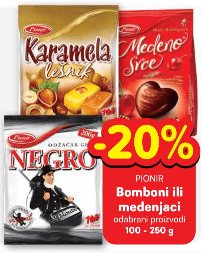 Pionir bomboni ili medenjaci 100 - 250 g Akcija u trgovini Plodine