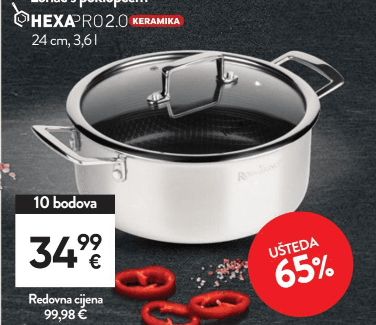Lonac s poklopcem Hexa Pro 2.0 keramika 24 cm, 3,6 l Akcija u trgovini Spar