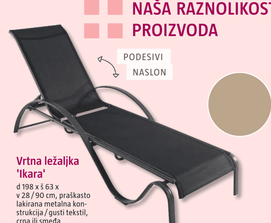 Ležaljka Ikara d 198 x š 63 x v 28 cm Akcija u trgovini Bauhaus