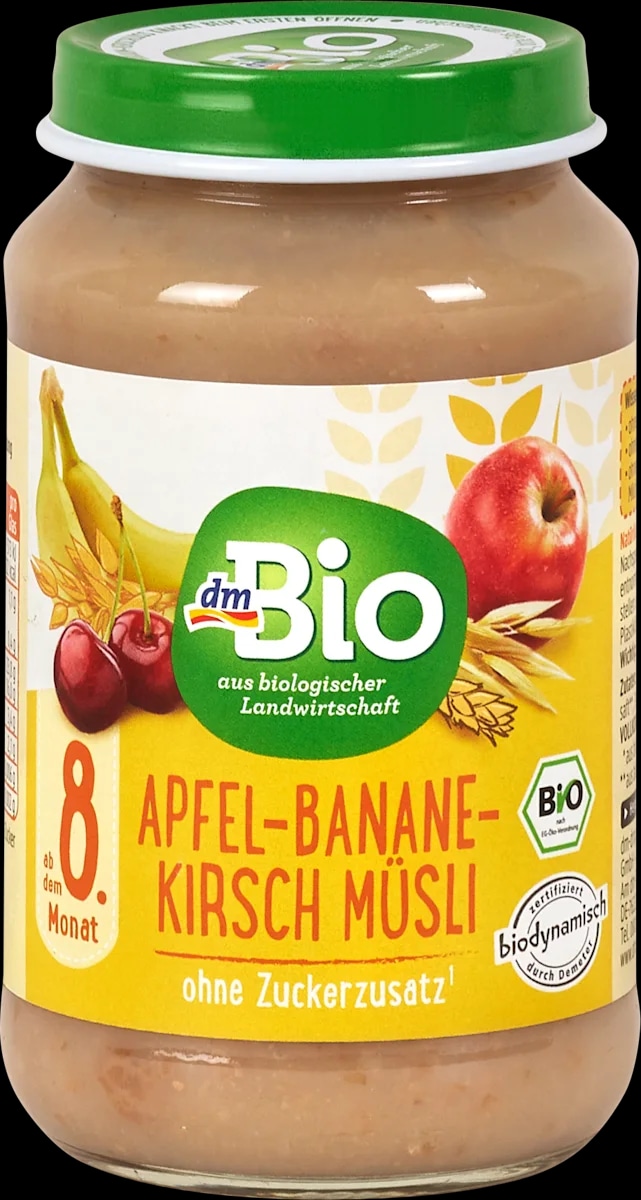 dmBio voćna kašica jabuka, banana, višnja i müsli 190 g - Akcija u trgovini Dm