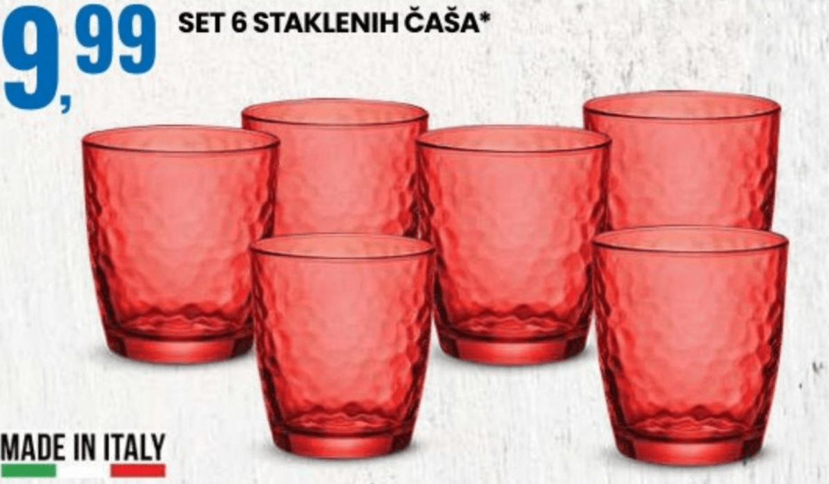 Set 6 staklenih čaša 6 kom Akcija u trgovini Eurospin