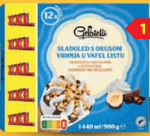 Gelatelli sladoled u kornetu XXL 12 x 120 ml Akcija u trgovini Lidl
