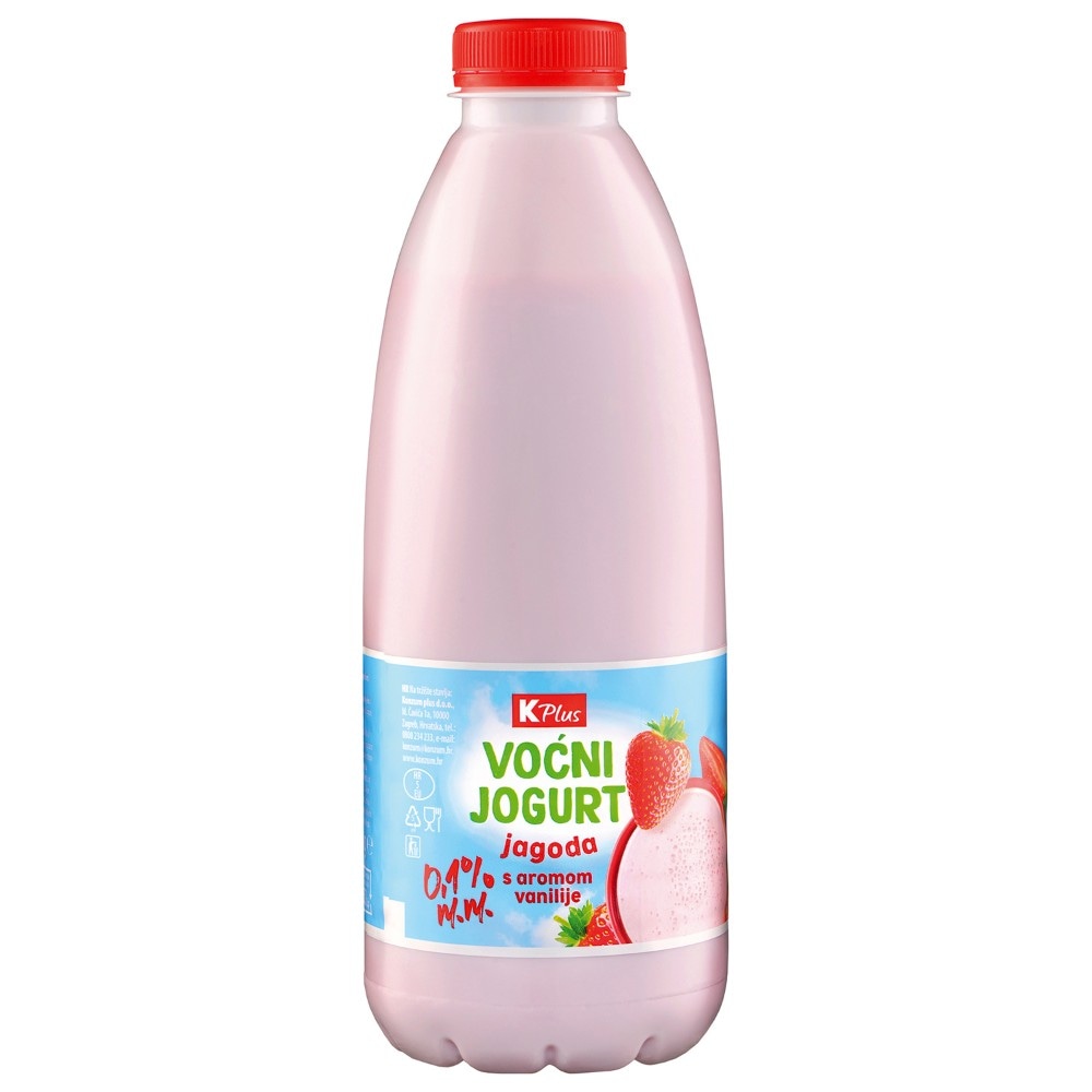 K Plus voćni jogurt jagoda-vanilija 1 L Akcija u trgovini Konzum