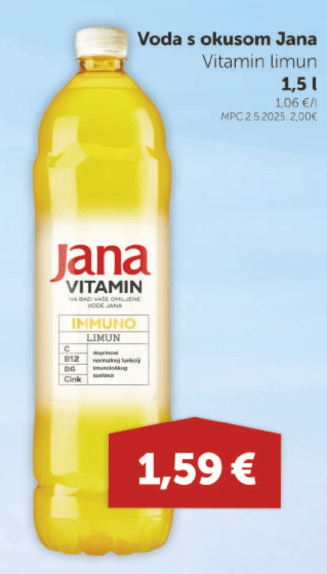 Voda s okusom Jana Vitamin limun 1,5 l - Akcija u trgovini Boso