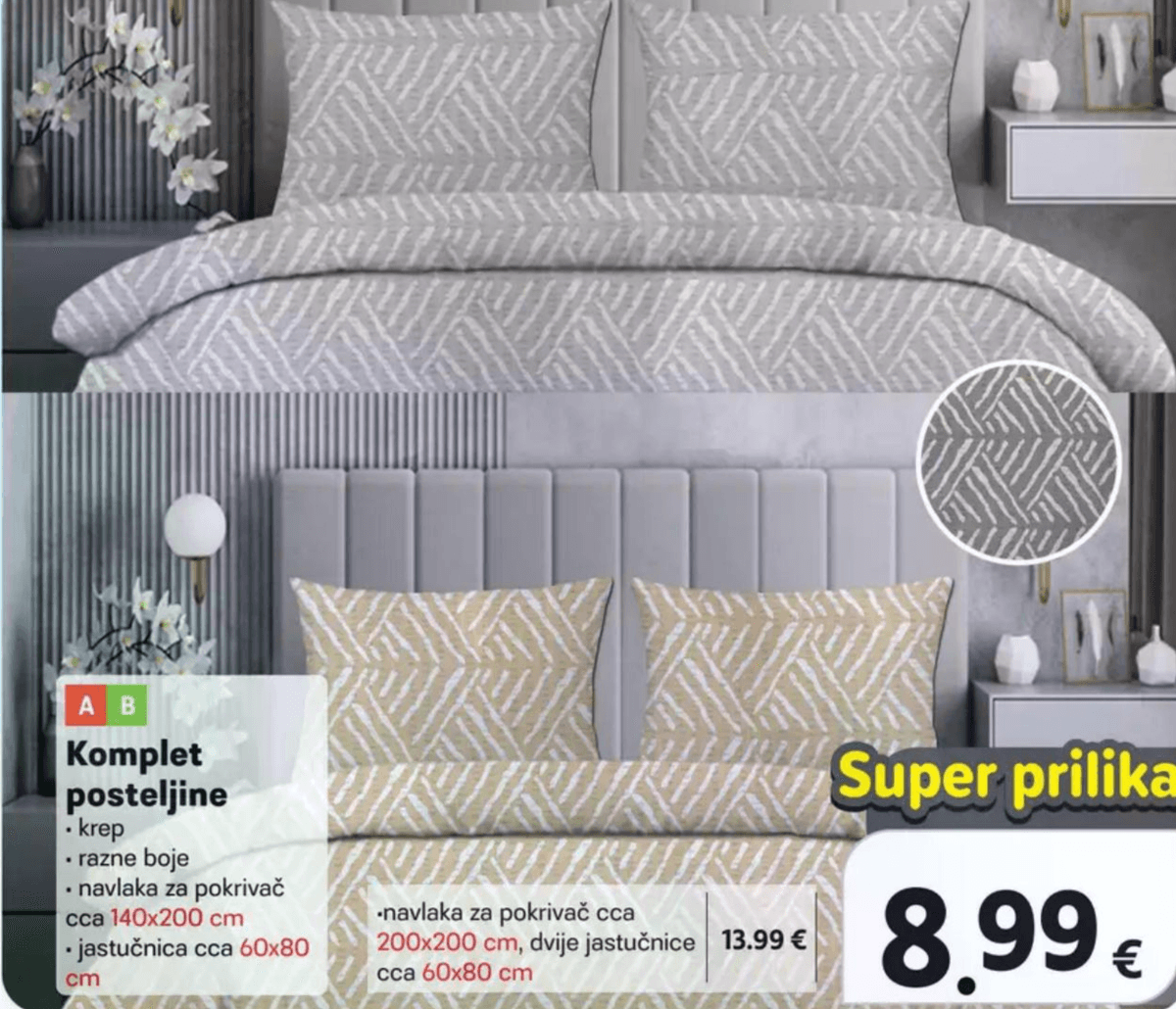 Komplet posteljine 1 navlaka za pokrivač 140x200 cm, 1 jastučnica 60x80 cm Akcija u trgovini Plodine