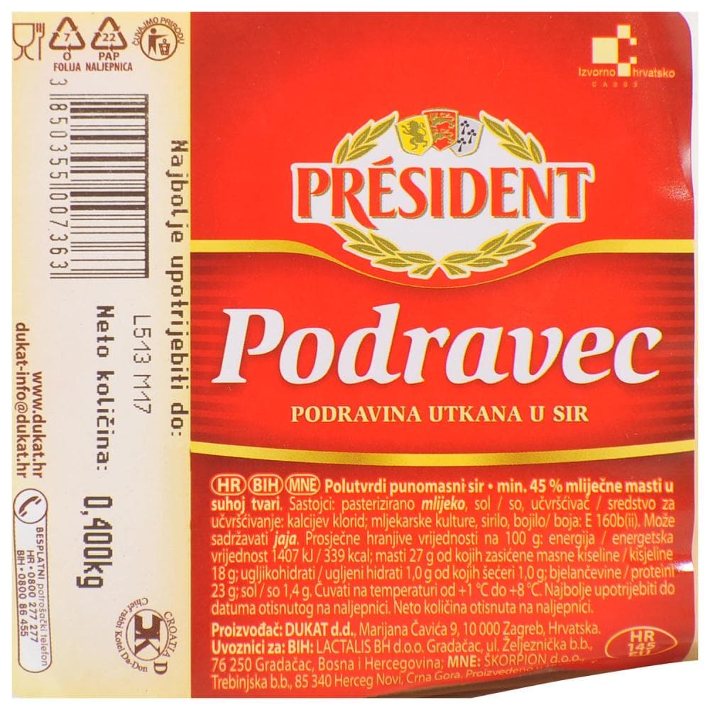 Dukat Sir President Podravec 400g Akcija u trgovini Pivac