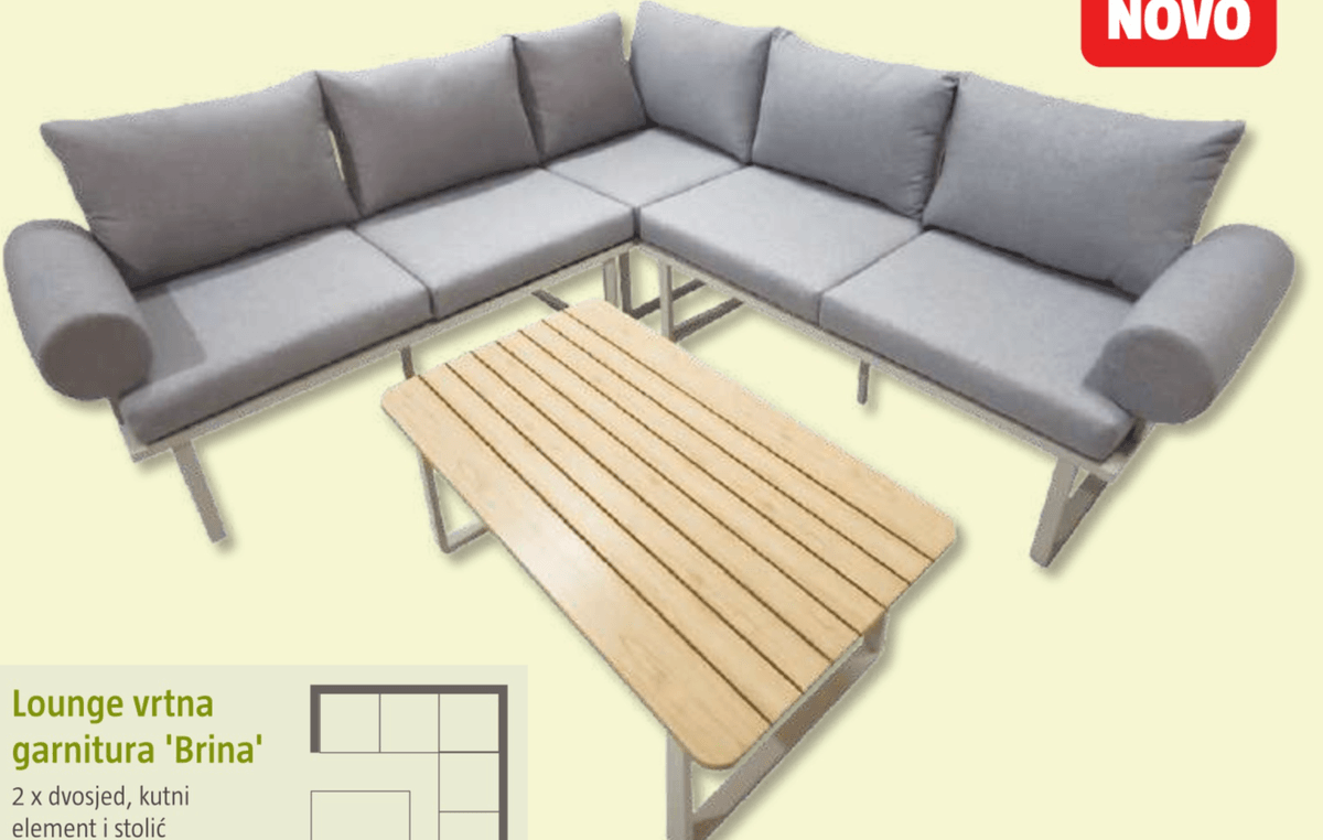 Lounge vrtna garnitura 'Brina' 2 x dvosjed, kutni element i stolić - Akcija u trgovini Bauhaus